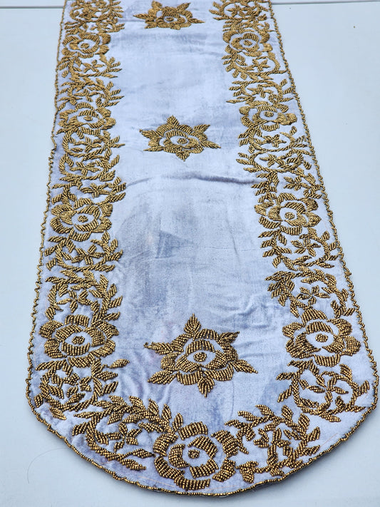 Handmade Beaded Runner - Sky Blue and Gold - Handmade Stories