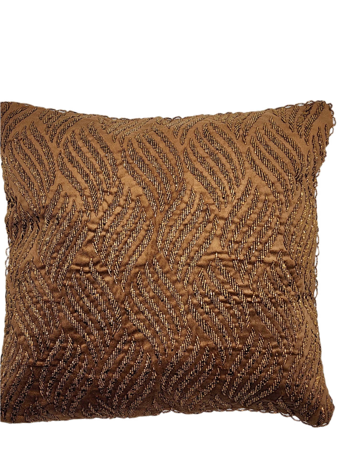 Handmade velvet Beaded Cushion Cover (Brown and gold)