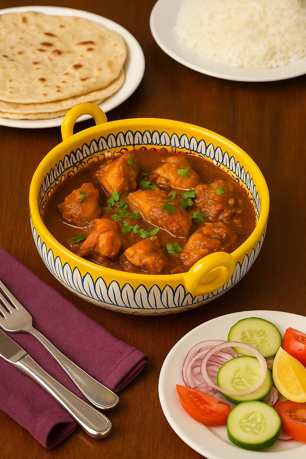Yellow and White serving dish (Karahi)