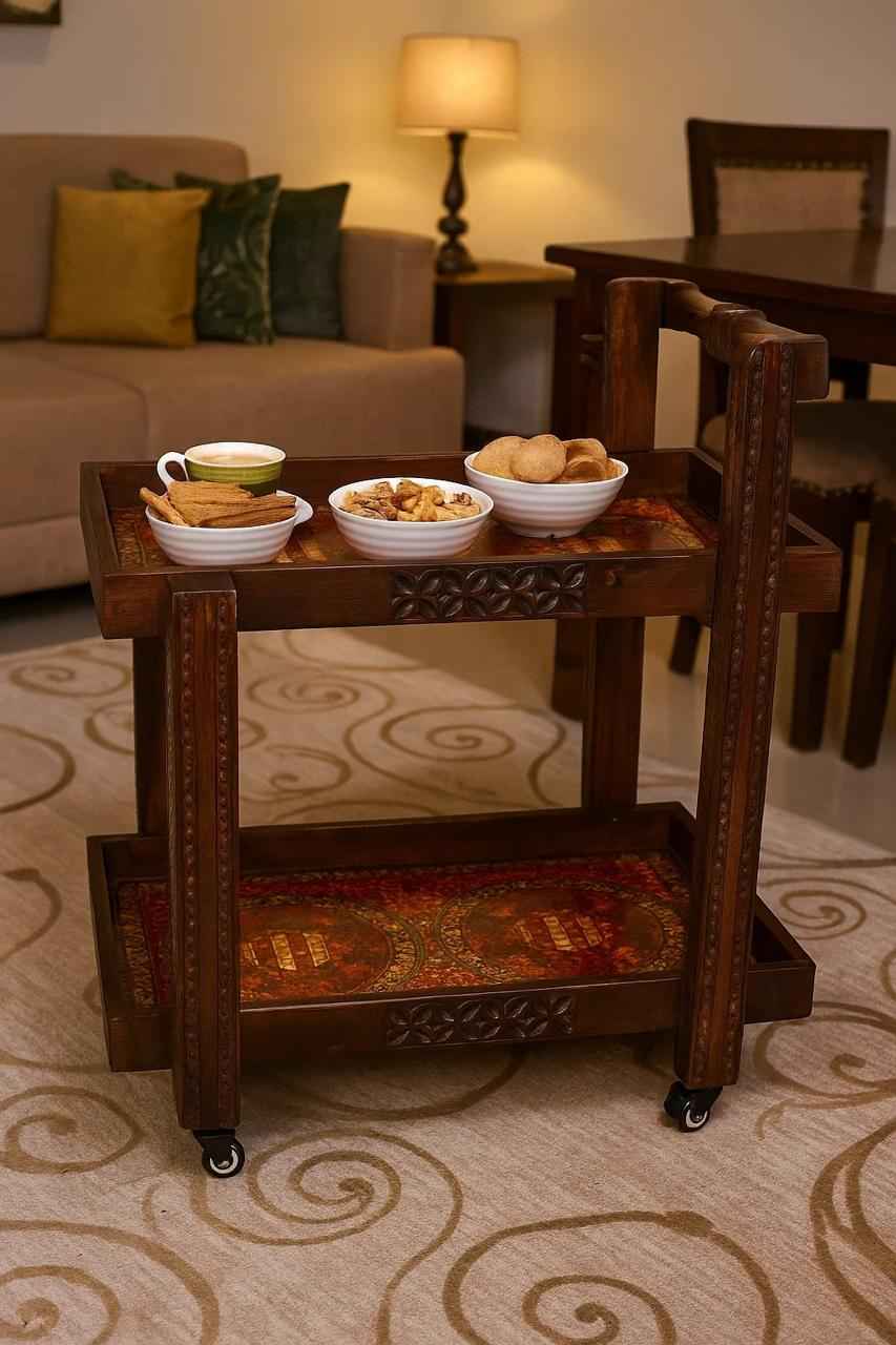 Handcrafted Wooden Tea Trolley