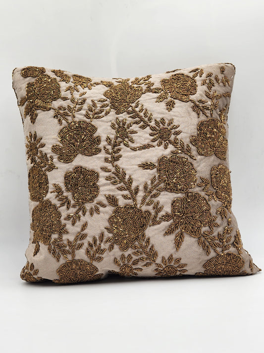 Handmade velvet Cushion Cover (Light Beige and Gold) - Handmade Stories