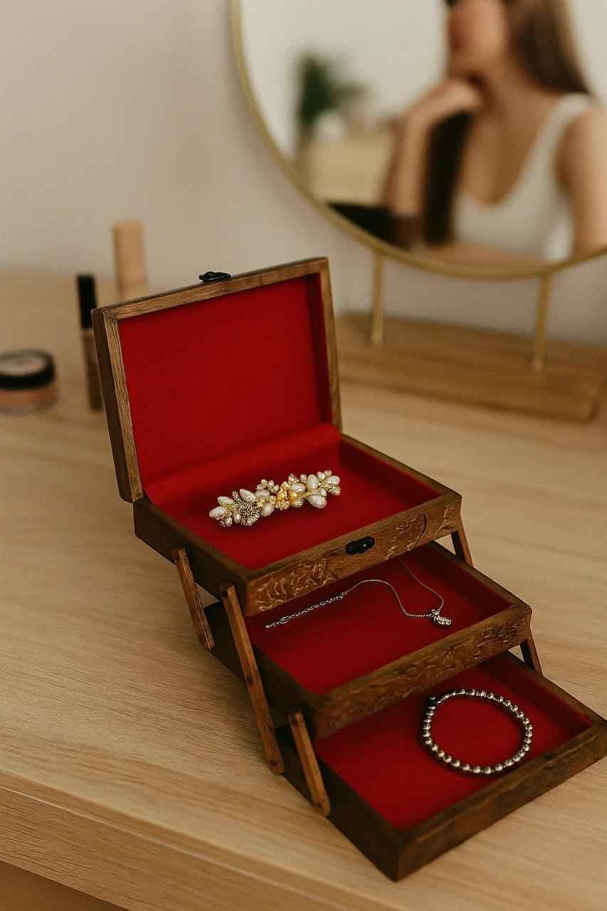 Elegant Wooden Jewelry Organizer (3 Compartment)