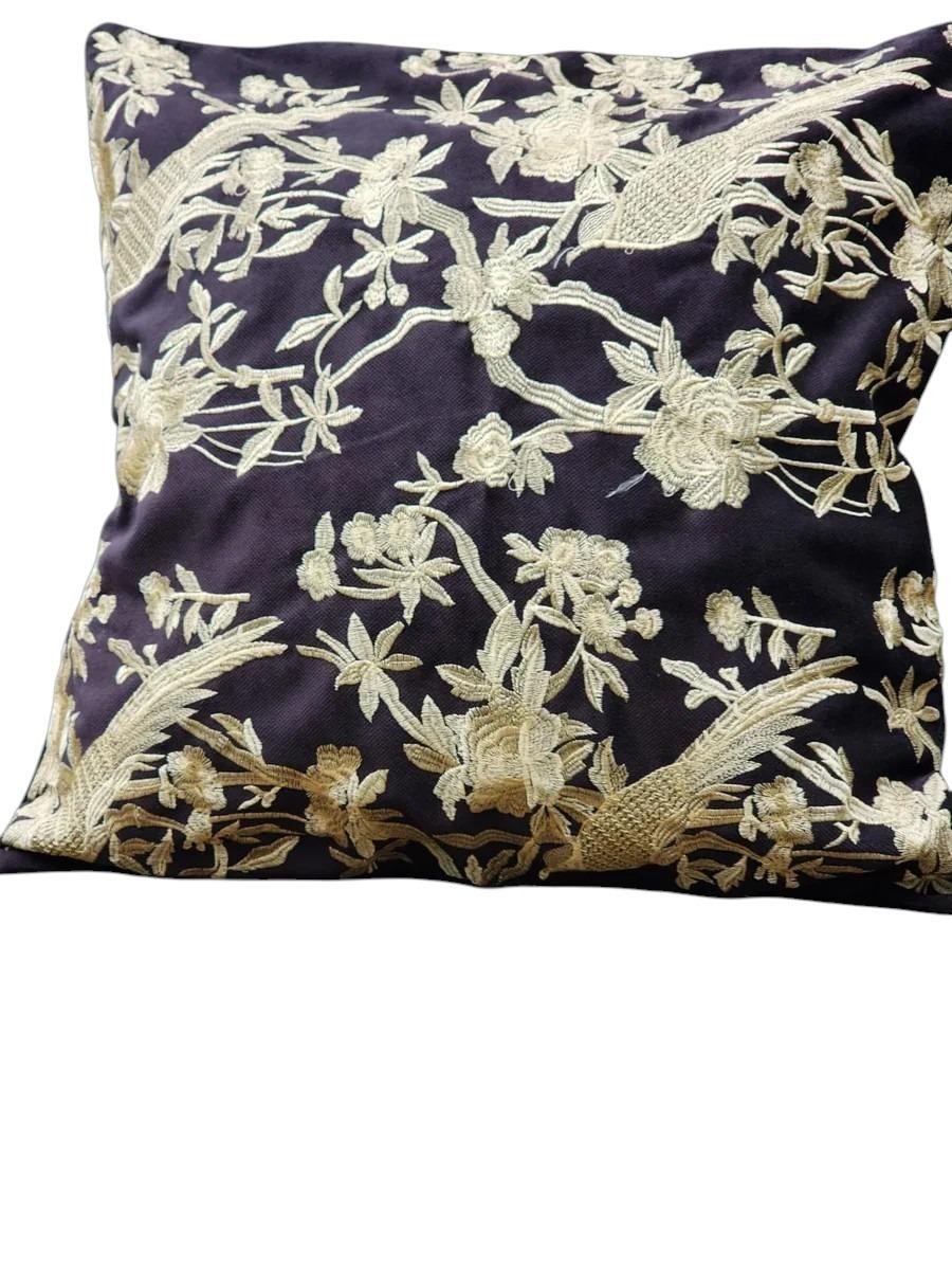 Black and Beige- Embroidered Cushion Cover