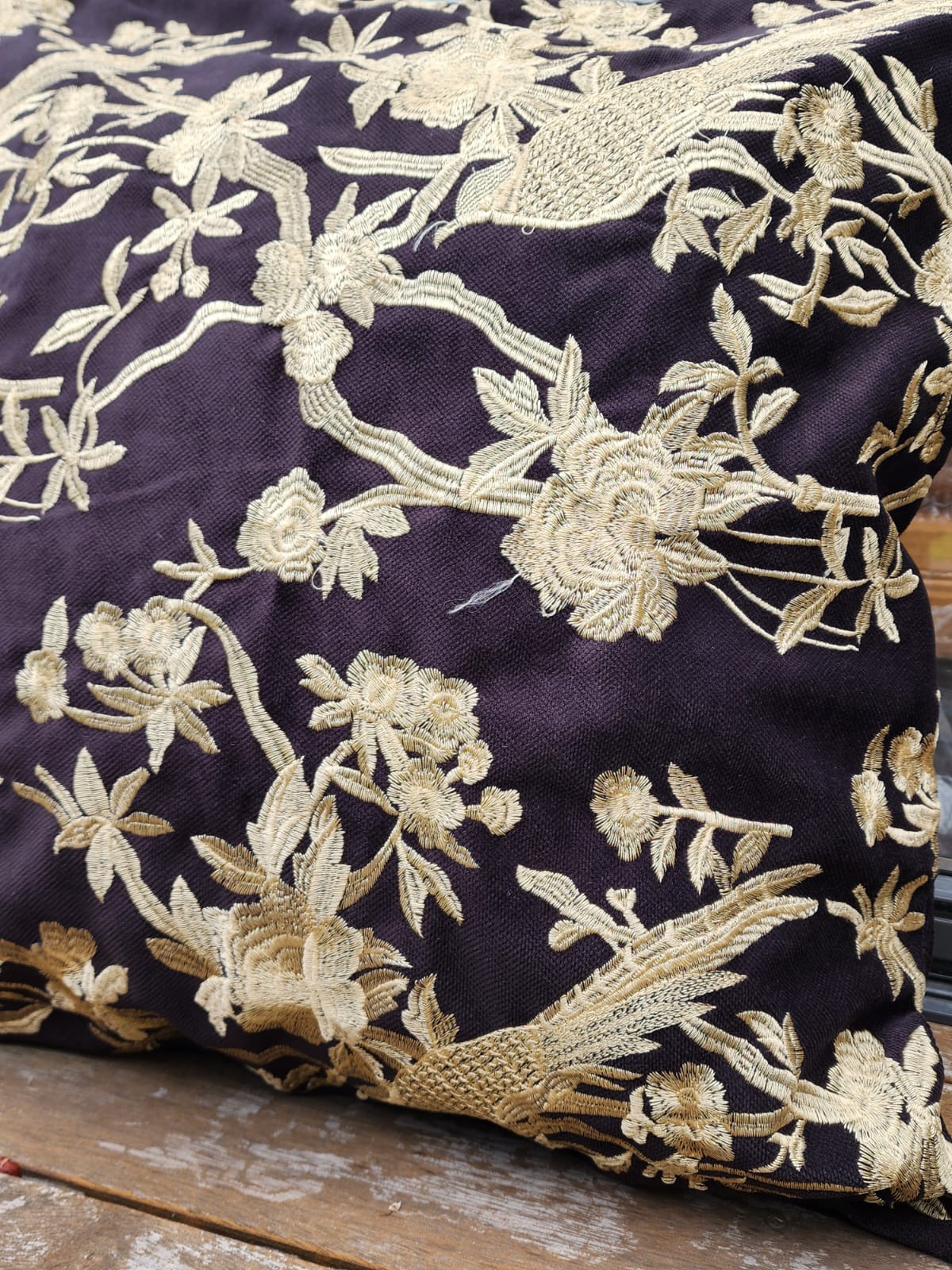 Black and Beige- Embroidered Cushion Cover