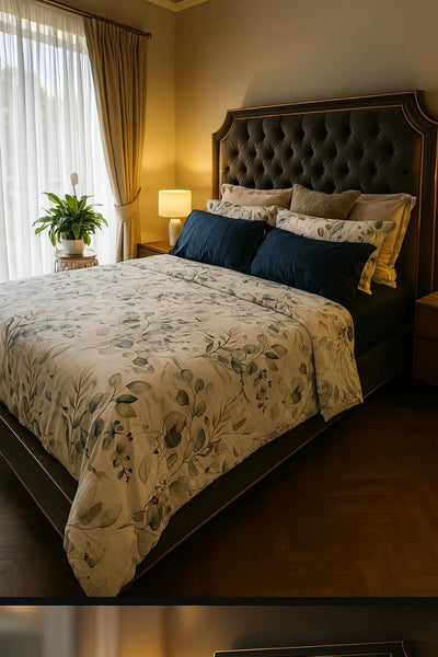 Quilt Cover Set (White With Green Leaves)