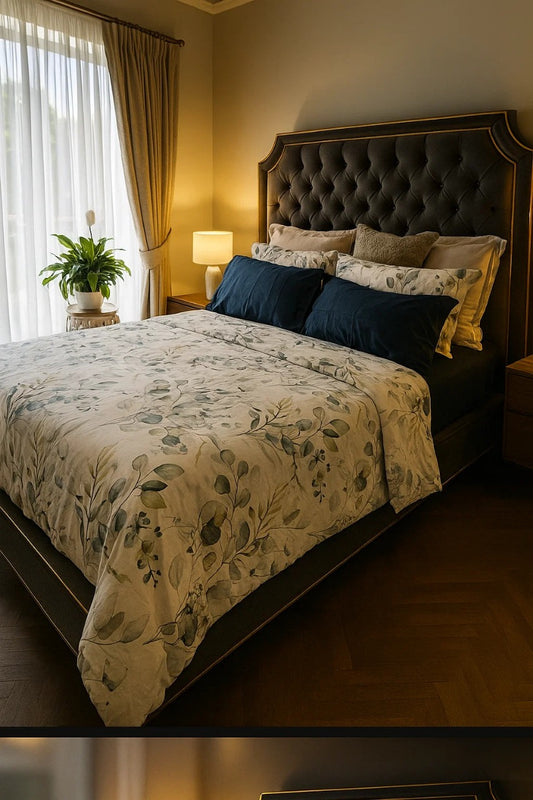 Quilt Cover Set (White With Green Leaves)