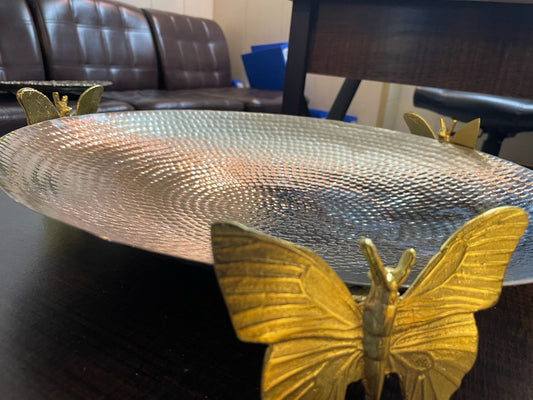 Large Hammered Mandi serving platter - Butterfly (Gold)