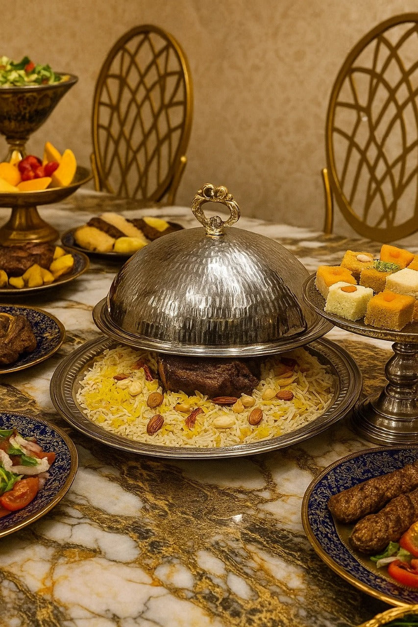 Brass Hammered Round Serving platter Dome
