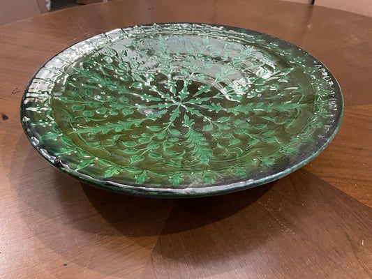 Hand-Painted Emerald Green Serving dish with stand
