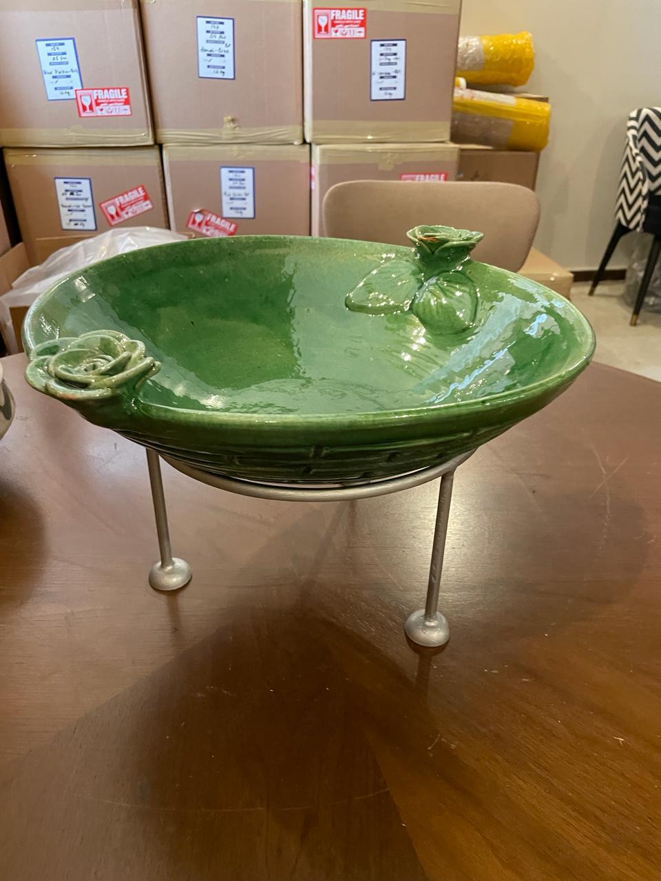 Handmade Rose Serving Platter with Stand - (Green)