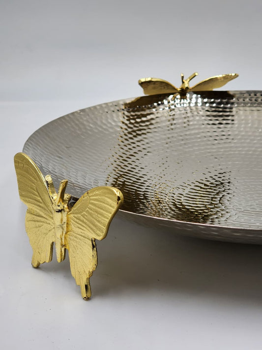Large Hammered Mandi serving platter - Butterfly (Gold)
