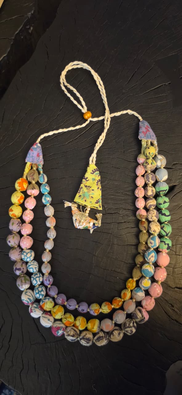 Fabric wrapped beaded necklace - Design 3