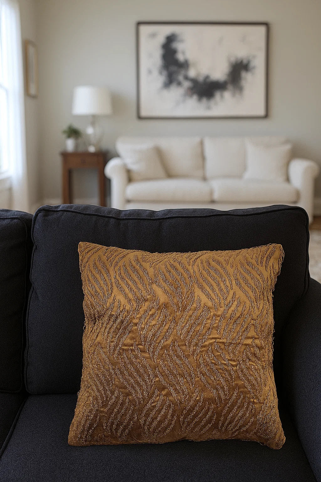 Handmade velvet Beaded Cushion Cover (Brown and gold)