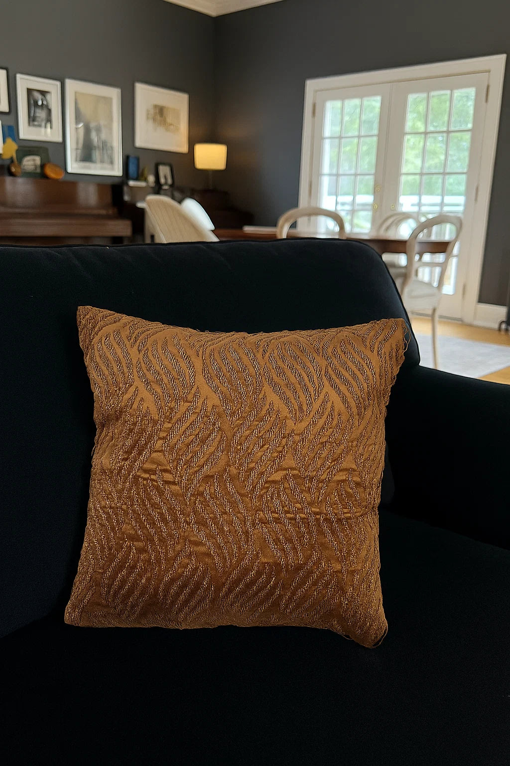 Handmade velvet Beaded Cushion Cover (Brown and gold)