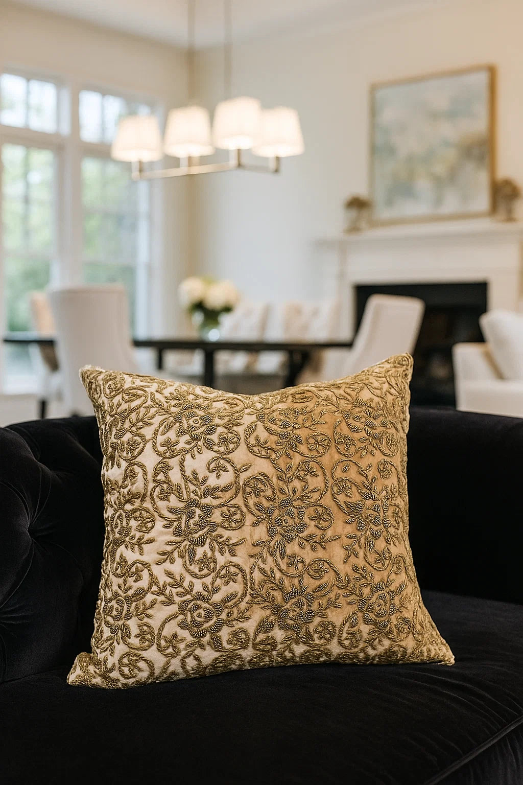 Handmade velvet European pillow cover (Beige and Gold)