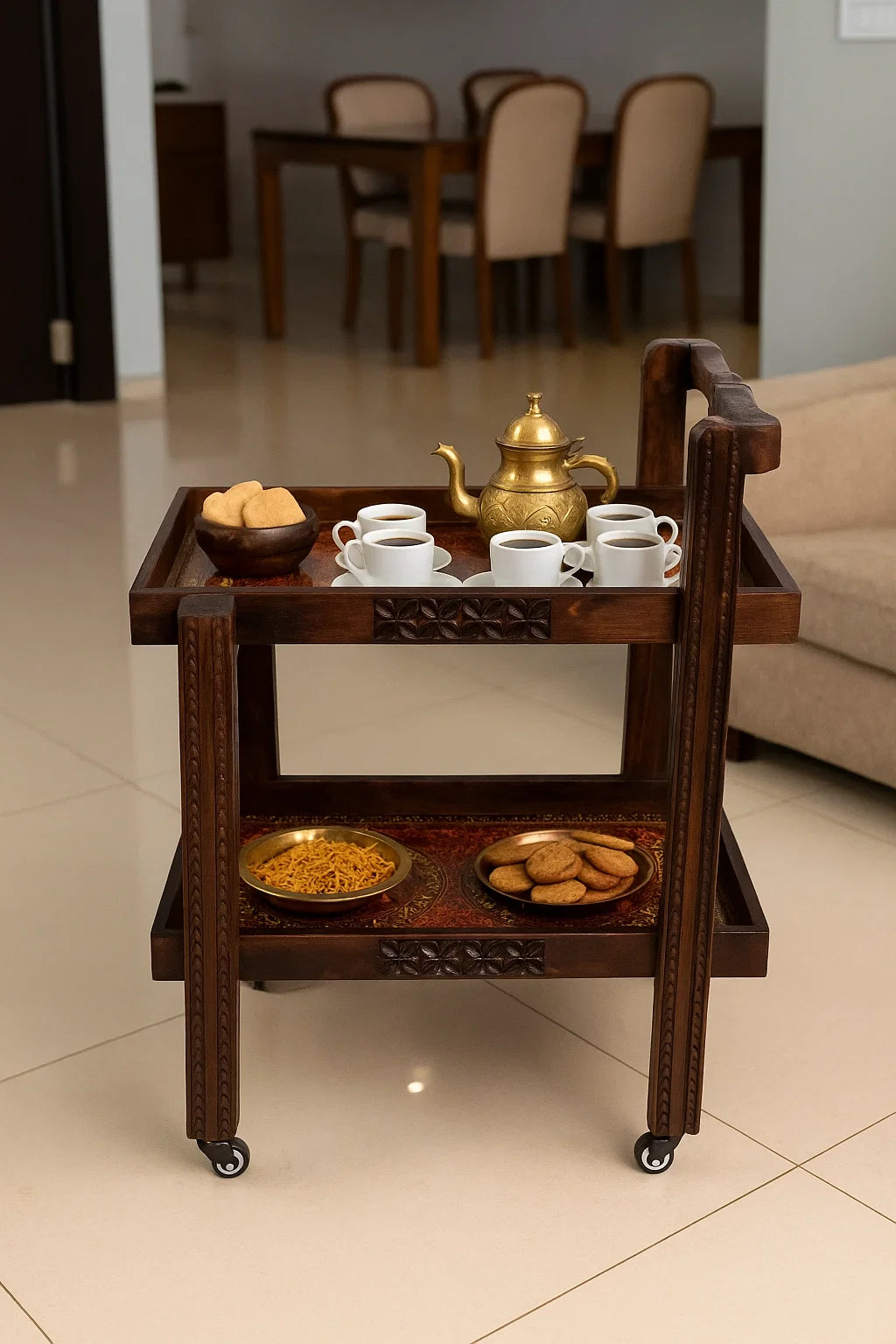 Handcrafted Wooden Tea Trolley