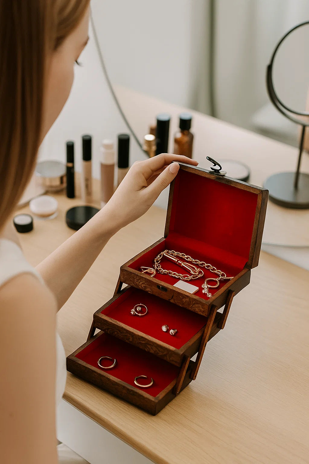 Elegant Wooden Jewelry Organizer (3 Compartment)