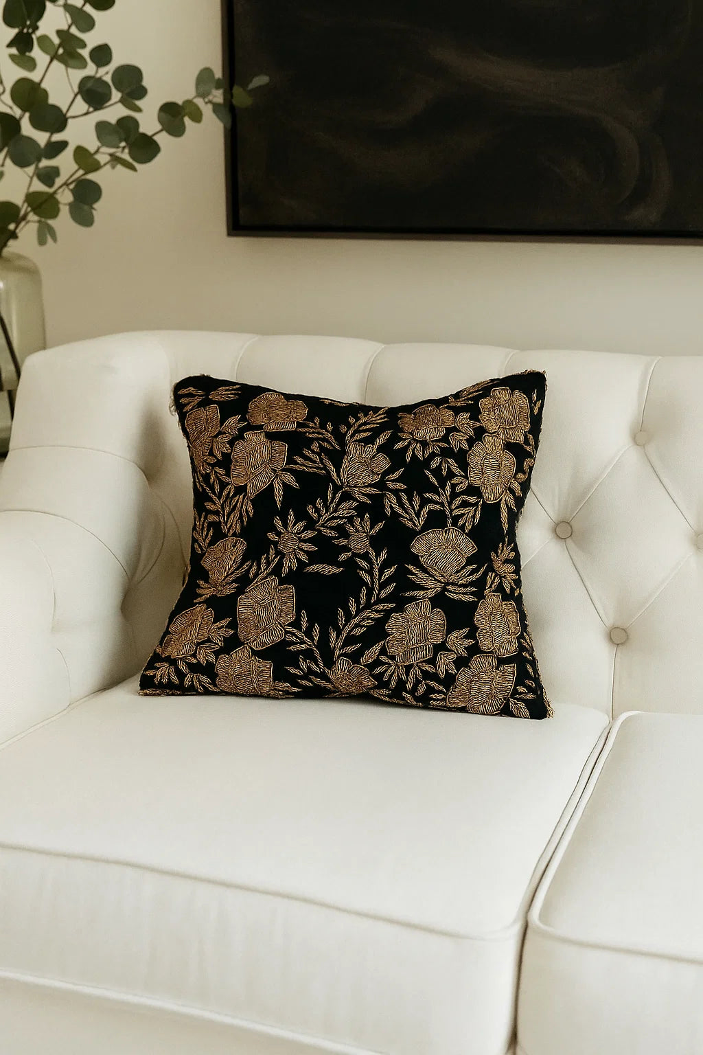 Handmade velvet Cushion Cover (Black and Gold) - Handmade Stories