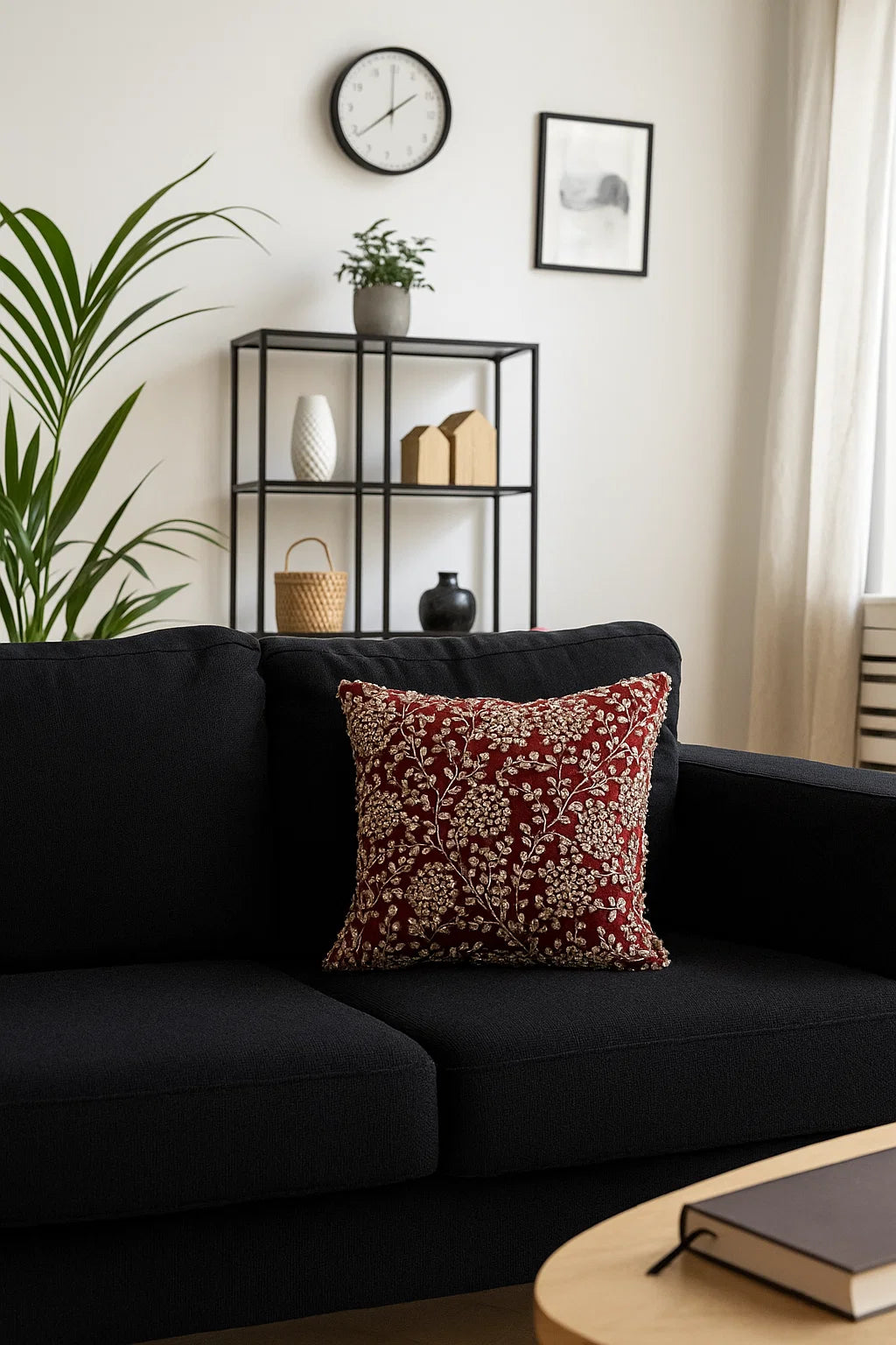 Handmade Velvet Cushion Cover (Red White and Pearl) - Handmade Stories