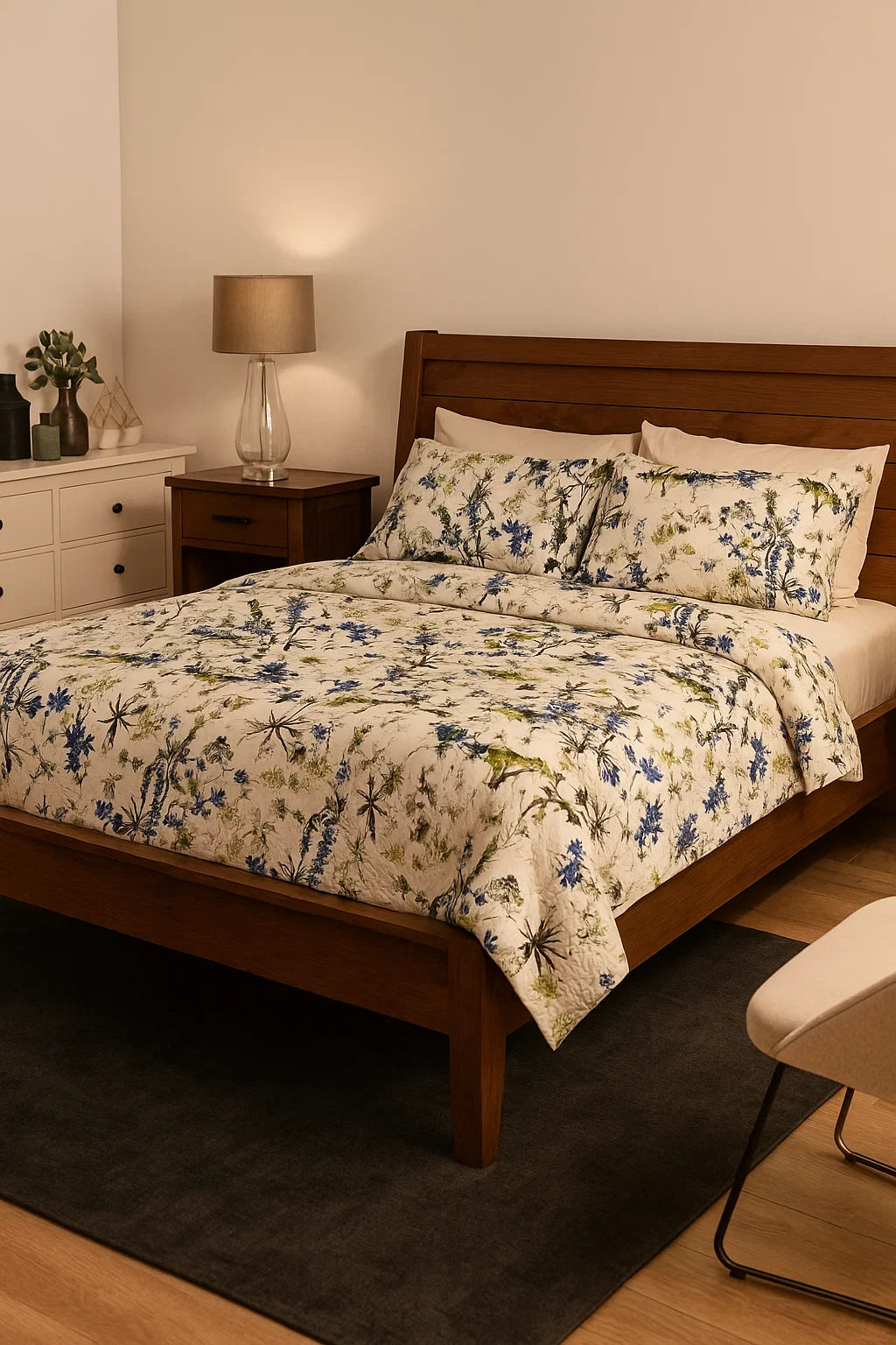 Quilt Cover Set (Off White & Blue)