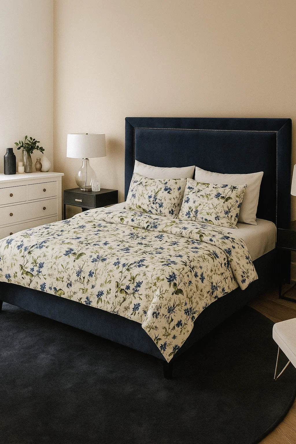 Quilt Cover Set (Off White & Blue)