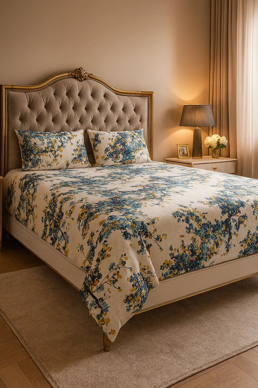 Quilt Cover Set (Off White & Peacock Blue)