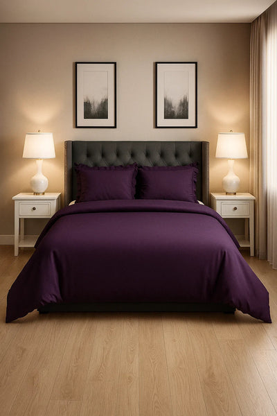 Premium Quality Bed Sheet Set With Flat Sheet (Purple Plain)