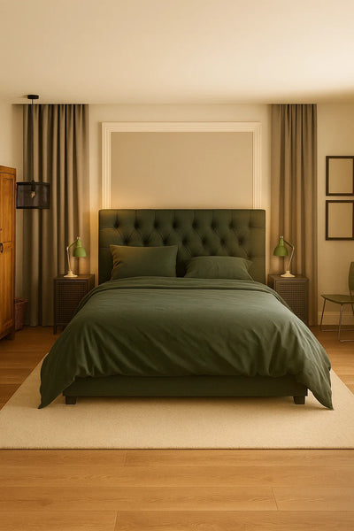 Premium Quality Bed Sheet With Flat Sheet (Olive Green Plain)