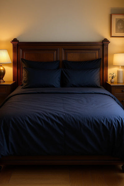Premium Quality Bed Sheet Set (Navy Blue Plain)