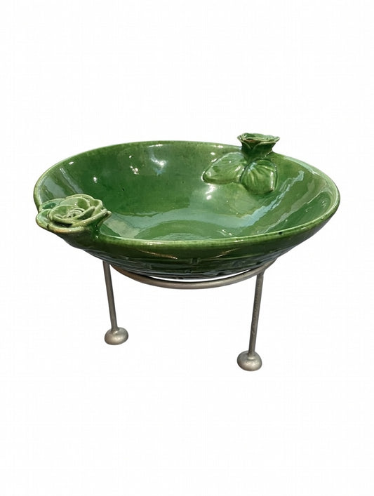 Handmade Rose Serving Platter with Stand - (Green)