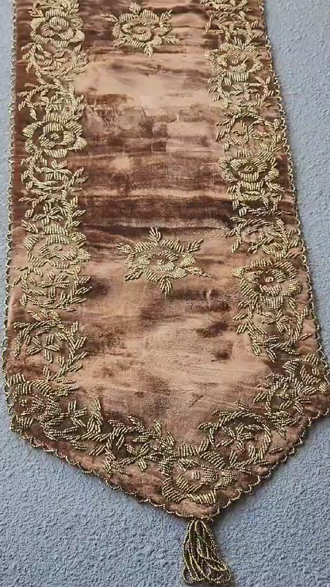 Brown and Gold Handmade Beaded Runner- (Design -4)