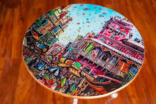 Downtown Screen printed wooden round side table
