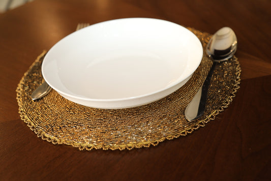 Copper/antique Gold round shape full beaded handmade placemats