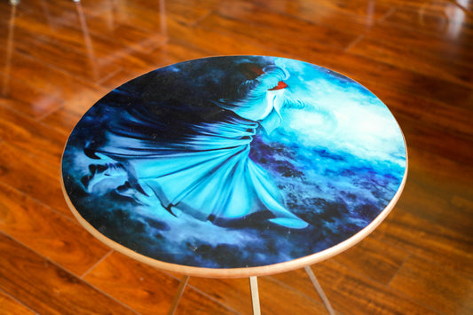 Rumi Screen printed wooden round side table