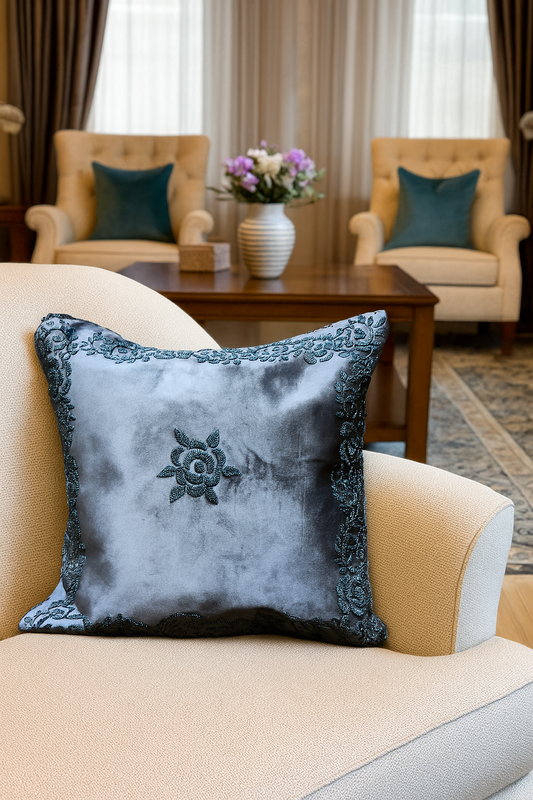 Handmade velvet Cushion Cover (Gray on Gray)