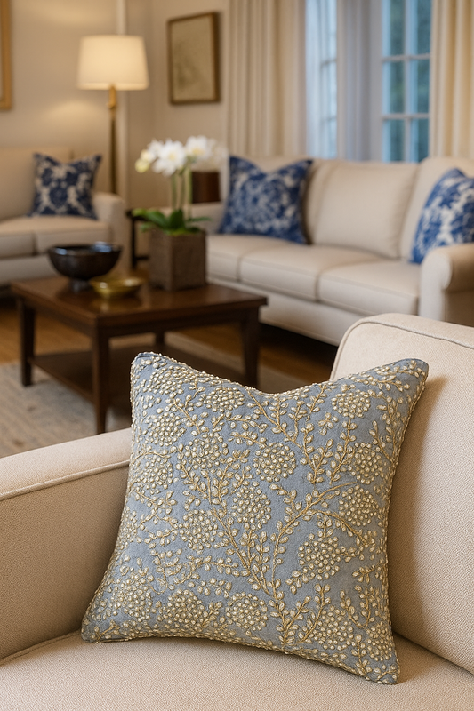 Handmade velvet Cushion Cover (Grey gold and pearl)