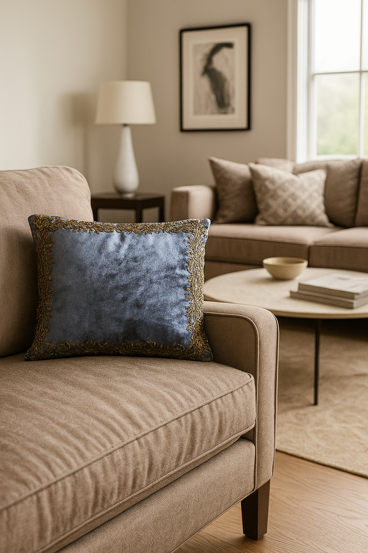 Handmade Velvet Cushion Cover (Grey and Gold)