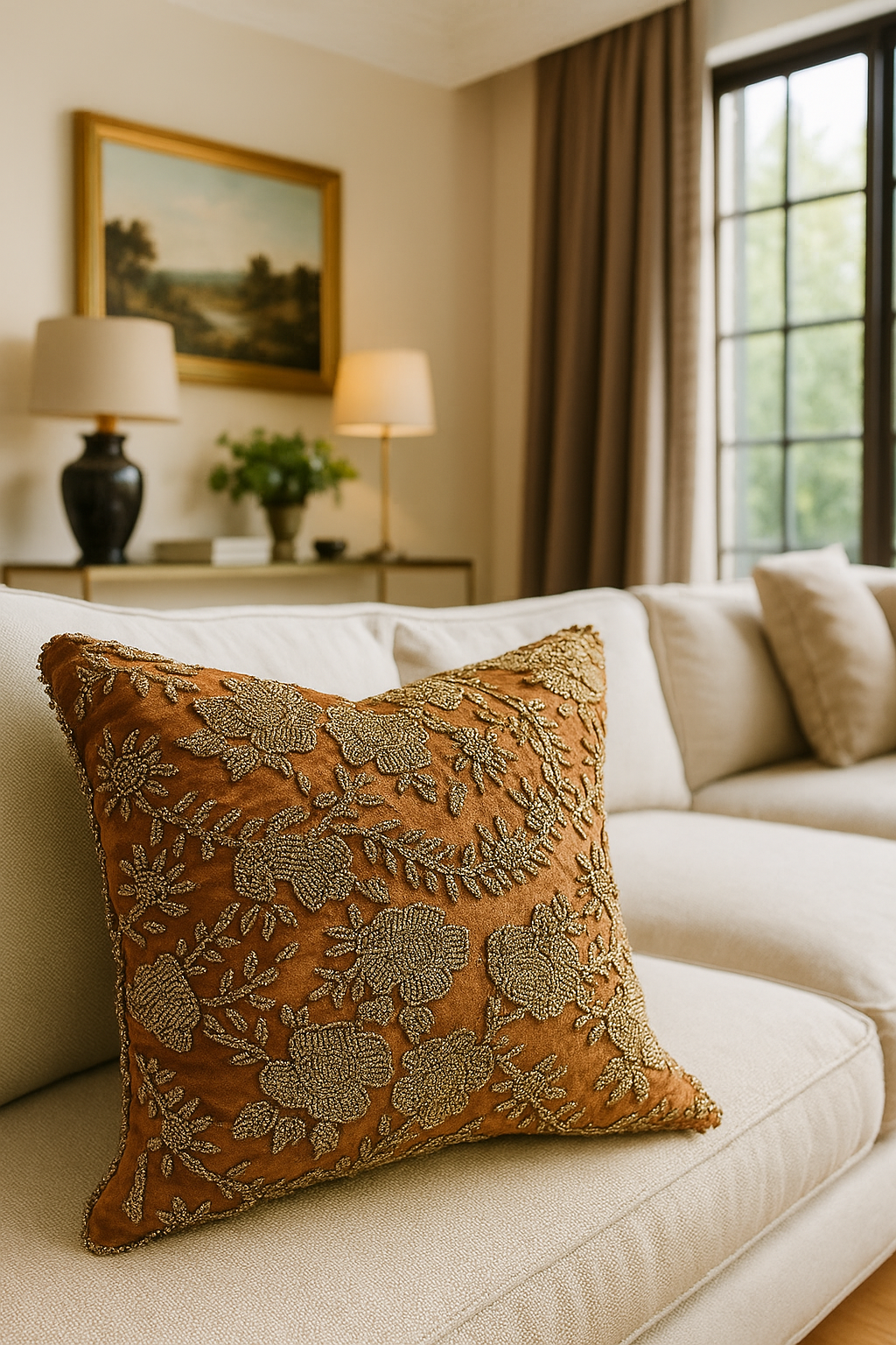 Handmade velvet Cushion Cover (Mustard With Floral Design)