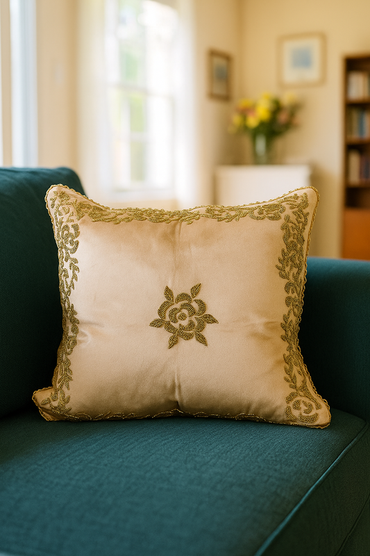Handmade Velvet Cushion Cover (Beige and Gold)