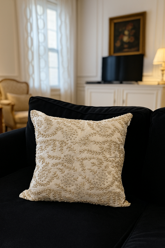 Handmade velvet Cushion Cover (White Pearl)