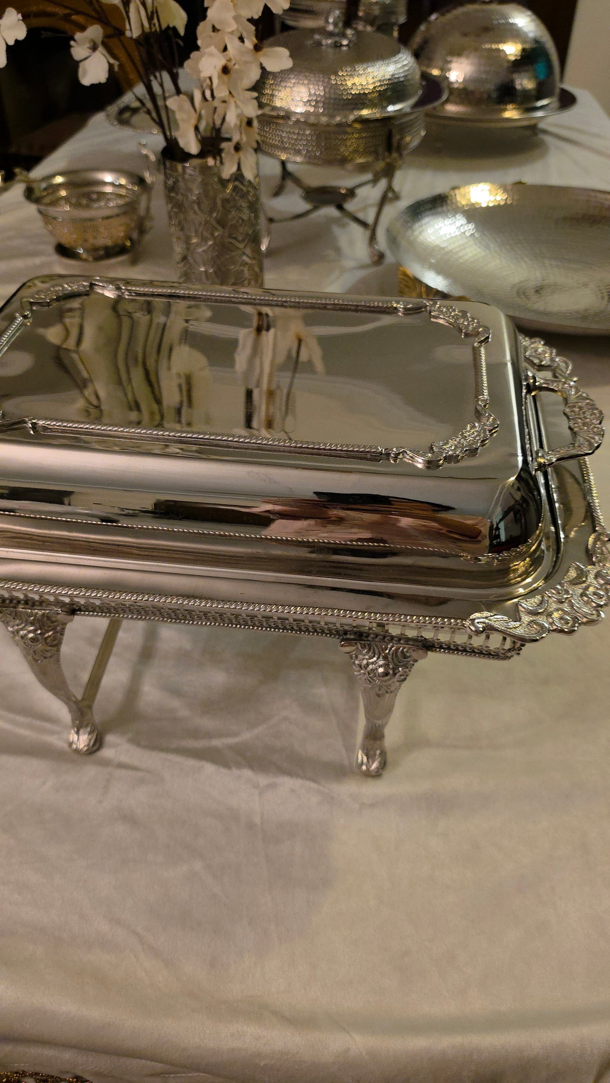Handcrafted Brass Chafing Dish with cut work (Rectangular)