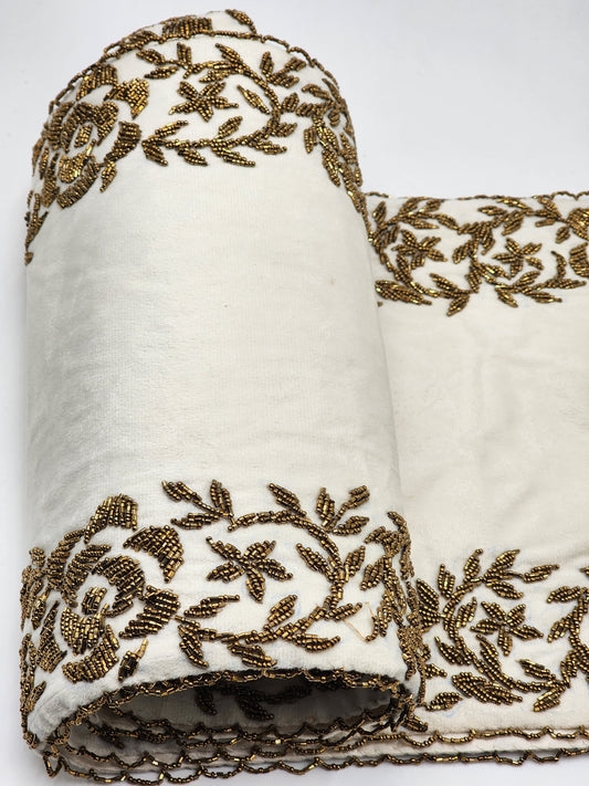 Handmade Beaded Runner - Ivory white and Gold