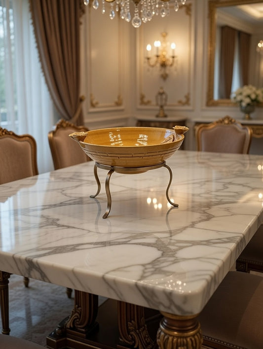 Ceramic serving platter with stand (Mustard)