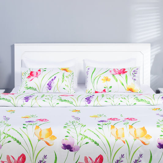 Bright Floral Bedding - White and Orange Duvet Cover