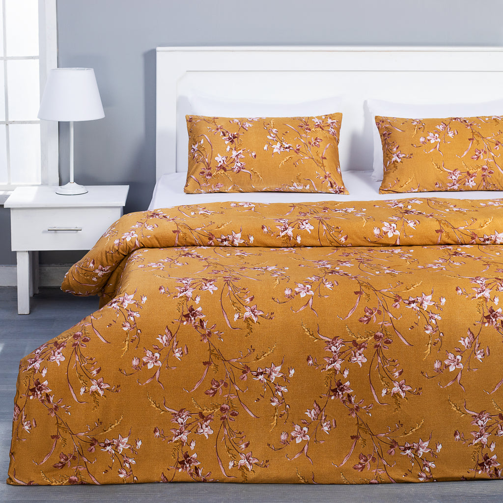 Mustard Yellow and Tea Pink Floral Duvet Cover Set