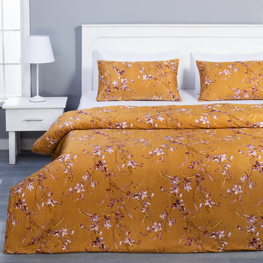 Mustard Yellow and Tea Pink Floral Duvet Cover Set