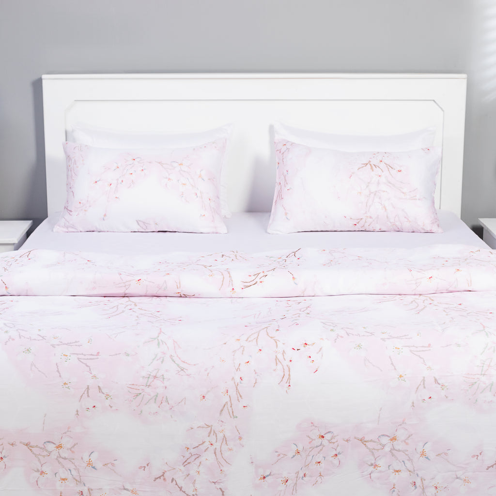 Soft Pink Leaf Print Duvet Cover