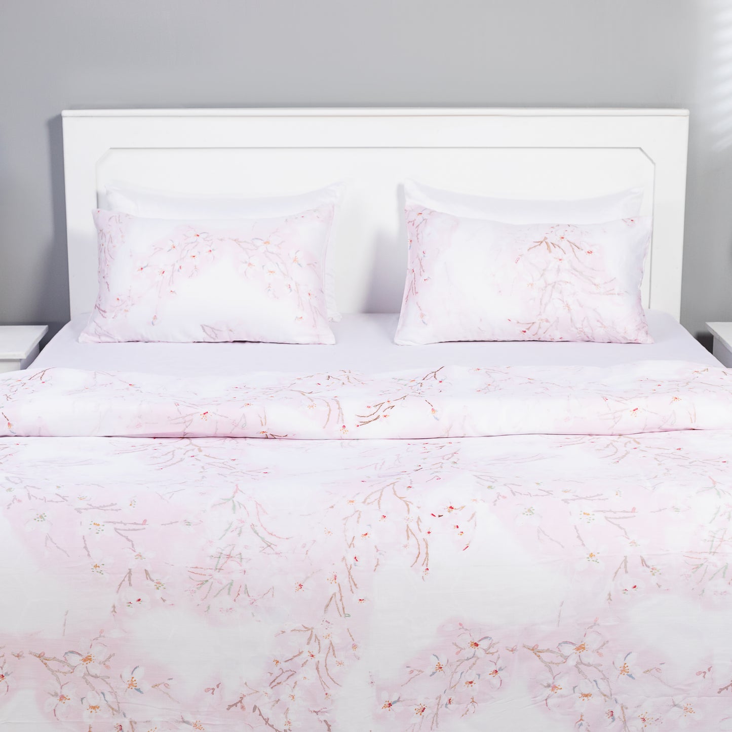 Soft Pink Leaf Print Duvet Cover