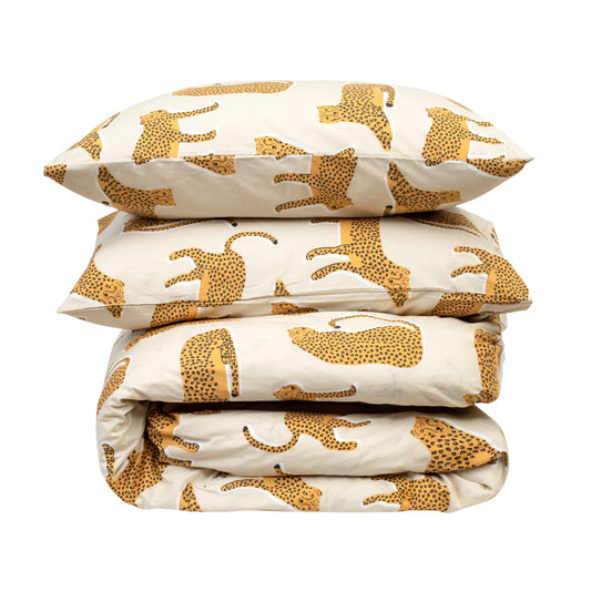 Leopard Print Cotton Fitted Sheet Set with Pillowcases