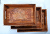 3-Piece Rectangular Wooden engraved Serving Tray Set